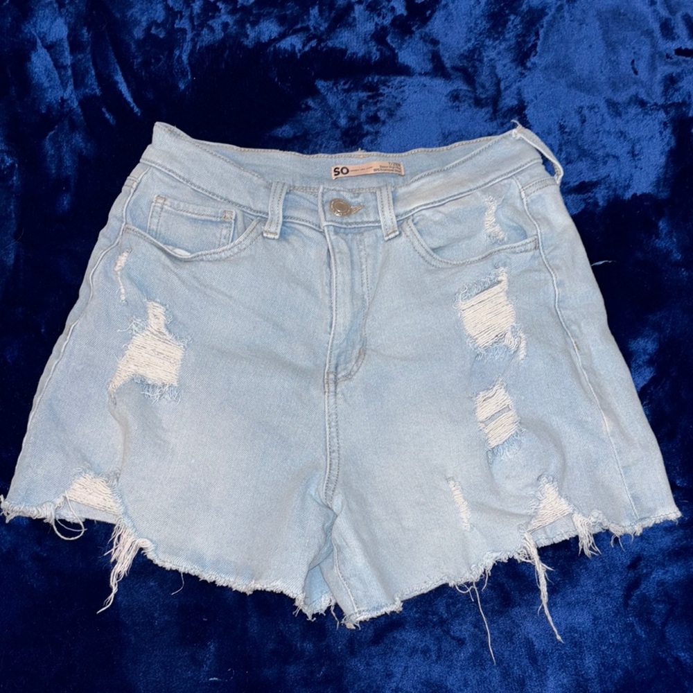 SO Blue Distressed Jean Shorts High-Waisted